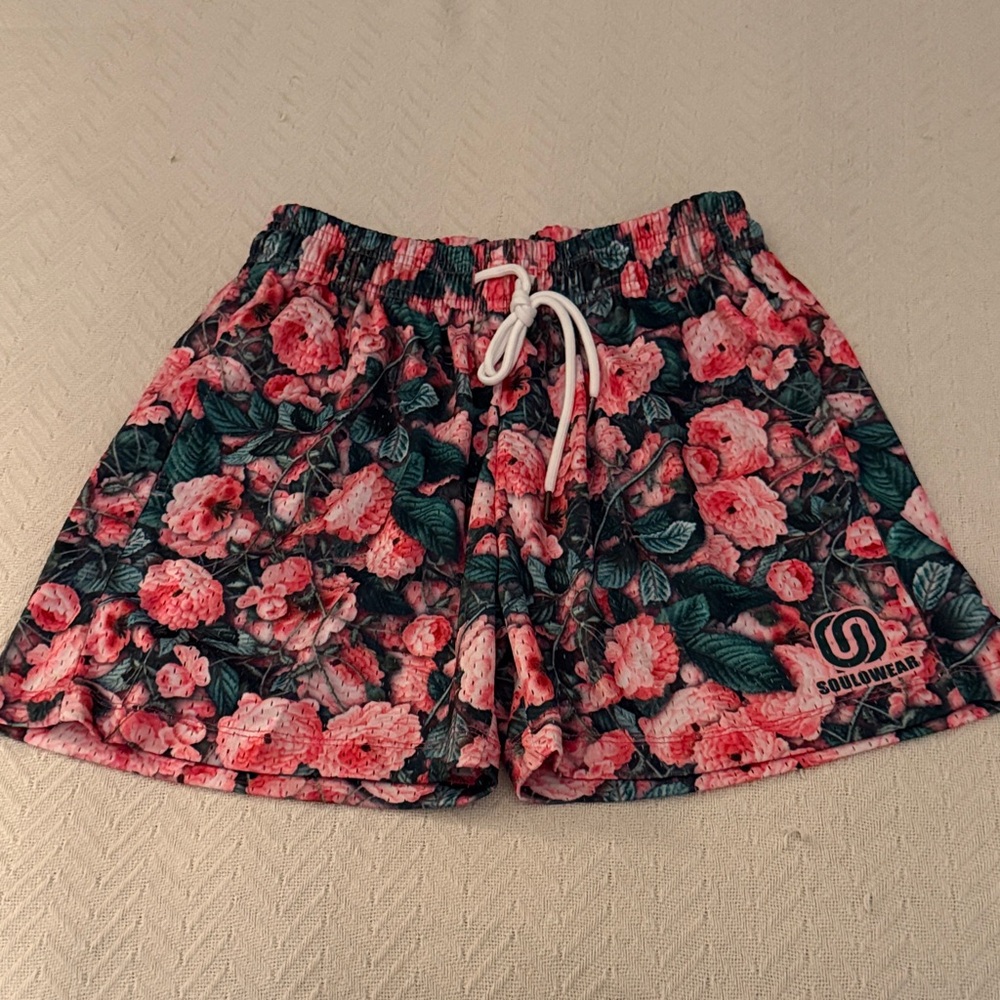 Men’s Floral Shorts - Pink and Green
